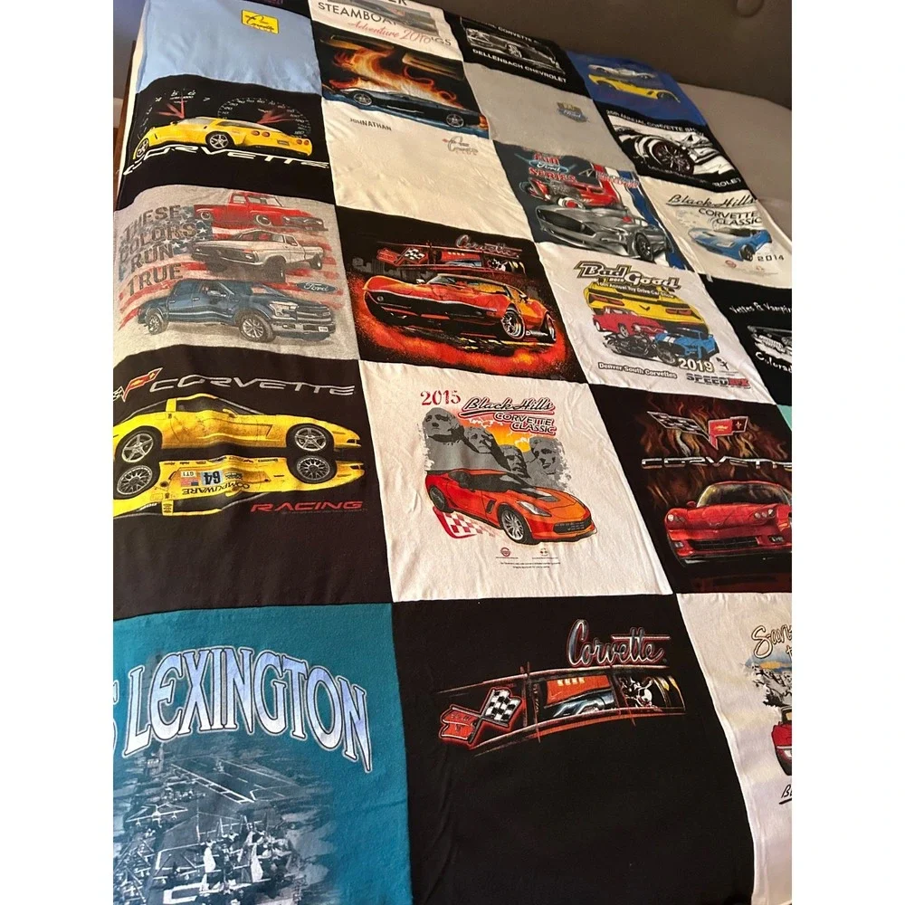 Double Sided Repurposed Upcycled T-shirt Blanket Car Lovers Blanket Twin Fleece